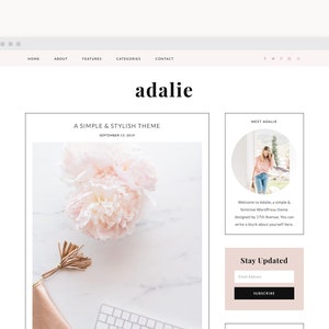 WordPress Theme Feminine WordPress Blog Theme Genesis Theme Adalie Instant Digital Download image 1