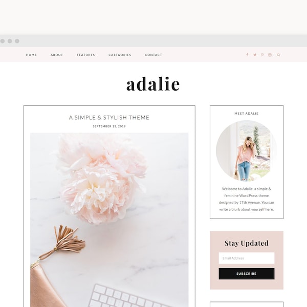 WordPress Theme - Feminine WordPress Blog Theme - Genesis Theme - "Adalie" Instant Digital Download