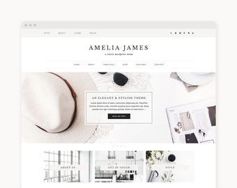 WordPress Theme - WordPress Ecommerce Theme - Genesis Theme - Fashion Blogger Theme - "Amelia" Instant Digital Download