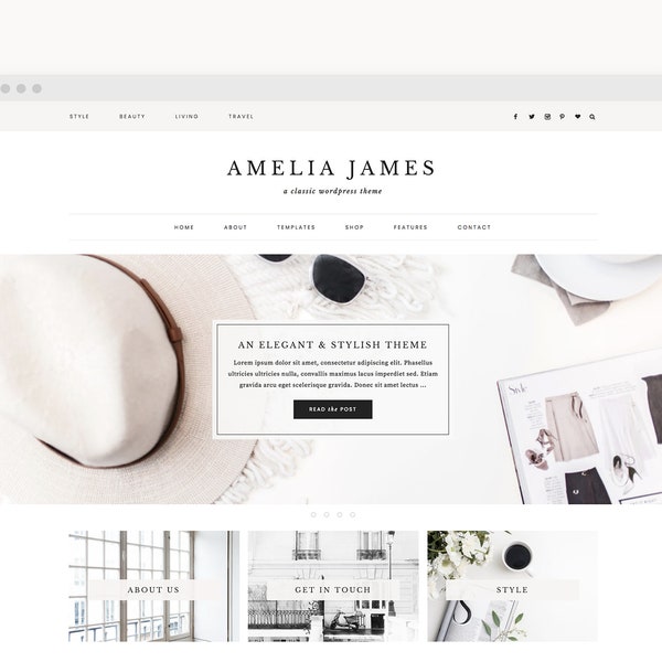 WordPress Theme - WordPress Ecommerce Theme - Genesis Theme - Fashion Blogger Theme - "Amelia" Instant Digital Download