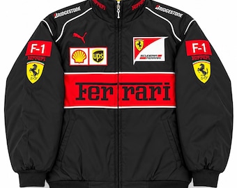 Vintage Ferrari Racing Jacket: Black F1 Motorsport Bomber Jacket