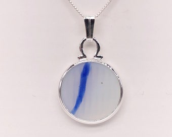 Sea Glass Necklace | Ohajiki Game Piece | Opalescent White & Blue | GENUINE - Please see comment in listing | Japanese | As Found |
