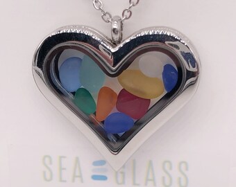 one of a kind Heart sea glass inspired blue and white tumbled pottery pendant beach pottery heart