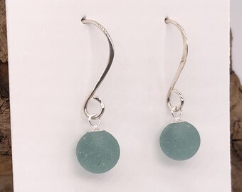 Sea Glass Earrings |  Japanese Sea Glass | Green | Beach Glass Earrings | Sea Glass Marble | Pee Wee Marbles  | RARE |