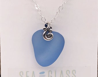 Sea Glass Necklace | Cornflower Blue  Sea Glass | Black Sea Sea Glass | Rare Color Sea Glass | Beach Glass Jewelry | Romanian Sea Glass |