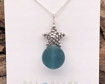 Marble Pendant | Sea Glass Marble | Teal Marble | Star Fish Jewelry | Beach Glass Jewelry | Japanese Sea Glass | Sea Glass Lover |