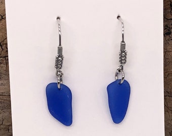 Sea Glass Earrings | Cobalt Sea Glass | LARGE | Dangle Earrings | Beach Glass Earrings | Unique Sea Glass | Sterling Ear Wires |
