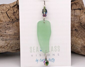 Sea Glass Necklace | Large Light Green | California Sea Glass | Unique Design | Beach Glass Pendant | Double Drilled |  | Sea Glass Lover |