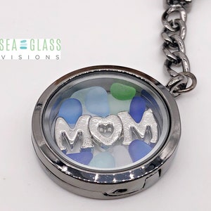 Sea Glass Keychain | Gift for Mom  | Sea Glass Locket |  Mothers Day Gift | &quot;MOM&quot; Charm | Pastel Sea Glass | Keepsake | Floating Locket |