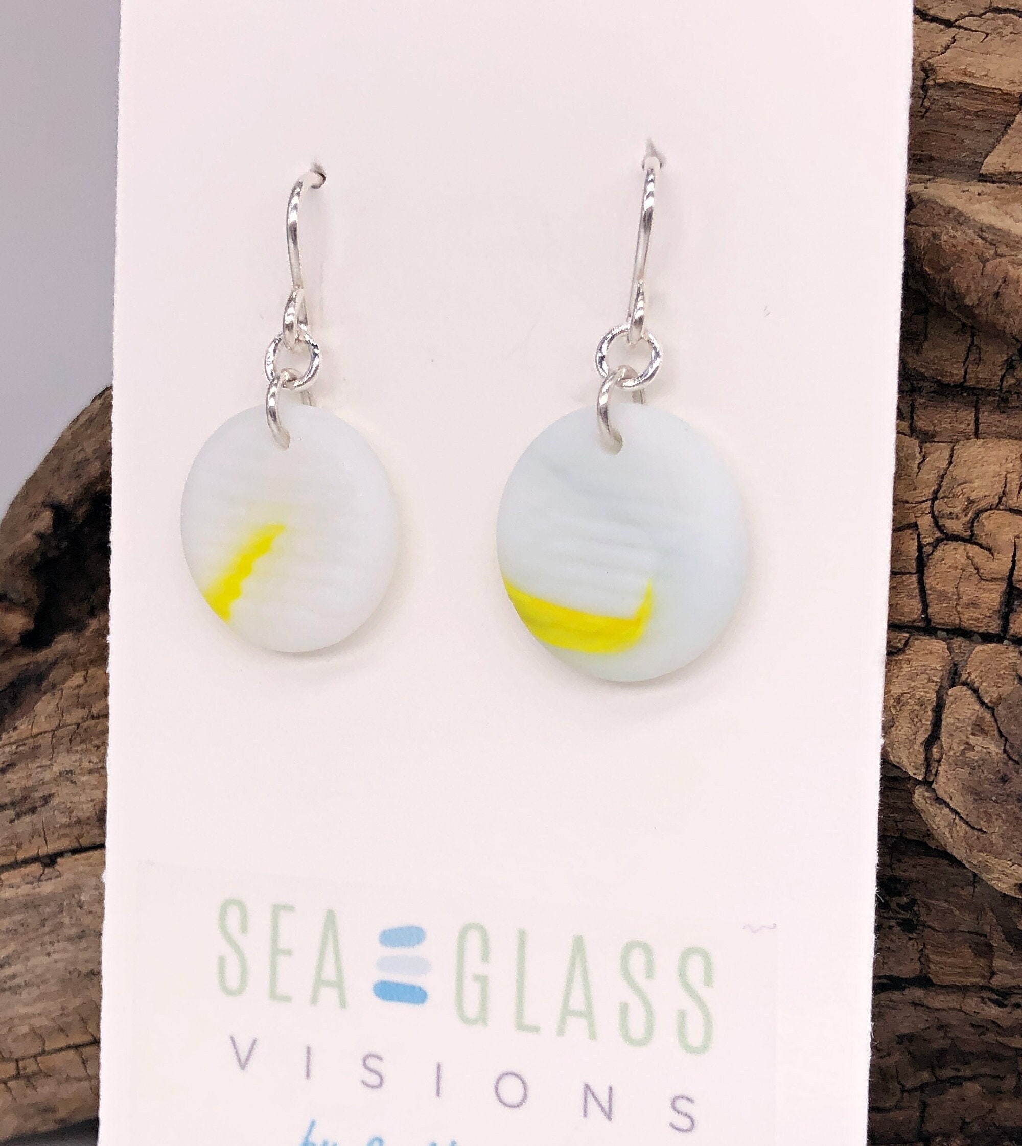Genuine Japanese Sea Glass Earrings: Yellow Ohajiki Game Piece