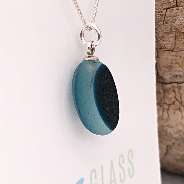 English Sea Glass | Sea Glass Pendant | Seaham Beach Glass | English Multi | Ultra Rare Sea Glass | Dark Green and Blue | Sterling |