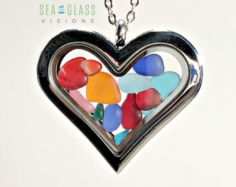 one of a kind Heart sea glass inspired blue and white tumbled pottery pendant beach pottery heart