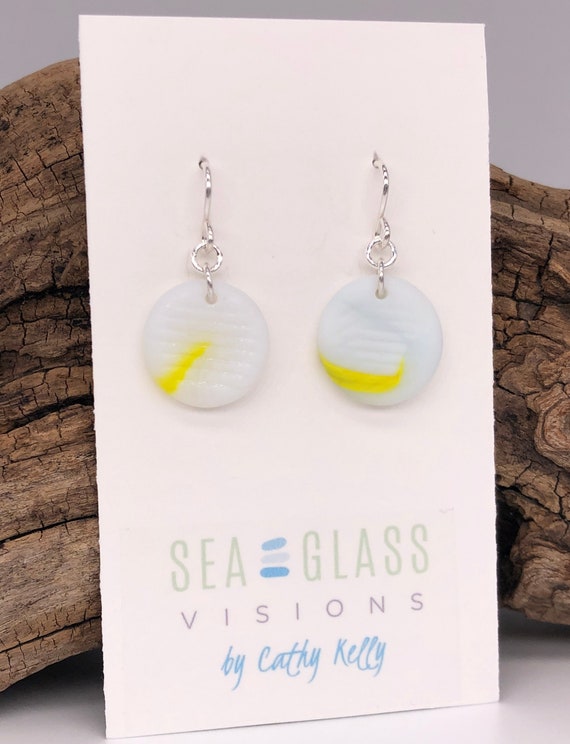 Genuine Japanese Sea Glass Earrings: Yellow Ohajiki Game Piece