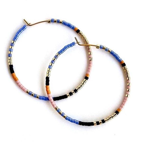 Aros con cuentas tropicales, aros grandes con cuentas de semillas, aros con cuentas de colores, aros con cuentas, aros con cuentas de semillas