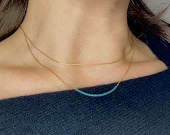 Thin Gold Chain Necklace with Seed Beads, Delicate Beaded Necklace with Colorful Seed beads, Dainty Minimalist Beaded Chain Necklace