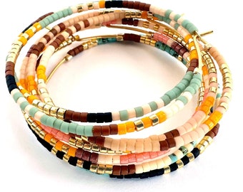 Desert Beaded Hoop Earrings, Large Seed Bead Hoops, Colorful Beaded Hoops, Beaded Hoop Earrings, Seed Bead Hoop Earrings