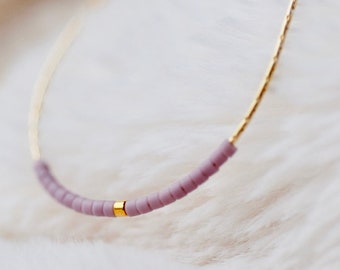 Tiny Pastel Minimalist Necklace, Delicate Gold Chain Beaded Necklace, Tiny Delicate Necklace, Minimalist Necklace, Seed Bead Necklace