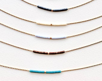 Matte Minimalist Gold Necklace, Delicate Matte Beaded Necklace, Colorful Delicate Necklace, Minimalist Necklace, Matte Seed Bead Necklace