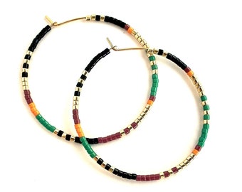 Tropical Beaded Hoop Earrings, Large Seed Bead Hoops, Colorful Beaded Hoops, Beaded Hoop Earrings, Seed Bead Hoop Earrings