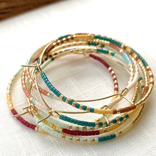 Colorful Seed Bead Hoop Earrings Boho Earrings Hoops With - Etsy