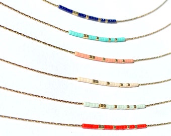 Colorful Thin Necklace, Delicate Seed Bead Necklace, Tiny Delicate Necklace, Minimalist Necklace, Bright Seed Bead Necklace