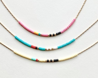 Multi-Color Seed Bead Necklace, Thin Beaded Necklace, Tiny Colorful Necklace, Boho Minimalist Necklace, Colorful Seed Bead Necklace