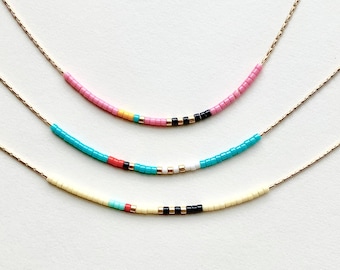 Rainbow NecklaceTiny Colorful Bead NecklaceTiny Beads NecklaceColorful NecklaceDelicate Bead NecklaceThin Gold Necklace