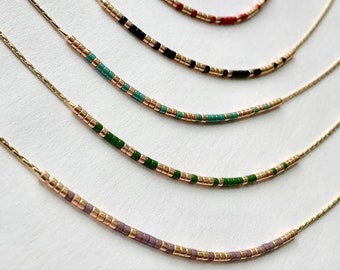 Jewel Toned Delicate Seed Bead Necklace, Minimalist Necklace, Italian Necklace, Dainty Gold Necklace, Seed Bead Necklace, Thin Beading Chain