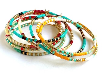 Large Seed Bead Hoop Earrings: Colorful Boho Style