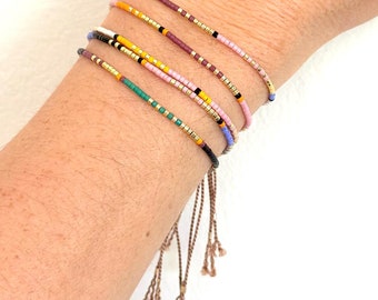 Tropical Beaded Bracelet: Adjustable Silk Cord, 24k Gold Clasp