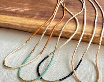 Seed Bead Necklace, Matte Bead Layering Necklace, Thin Beaded Necklace, Gold and Color Seed Bead Necklace, Necklace for Layering,