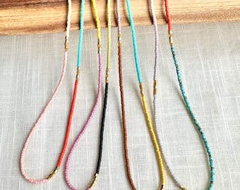 Cassis Beaded Necklace, Delicate Seed Bead Necklace, Thin Beaded Necklace, Colorful Seed Bead Necklace, Necklace for Layering