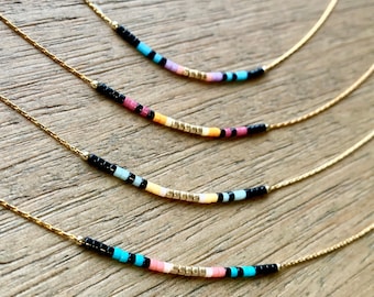 Rainbow NecklaceTiny Colorful Bead NecklaceTiny Beads NecklaceColorful NecklaceDelicate Bead NecklaceThin Gold Necklace