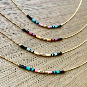 Thin Beaded Multicolor Necklace, Delicate Colorful Beaded Necklace, Small Beaded Necklace, Seed Bead Necklace, Beaded Chain Necklace