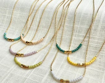 Colorful Seed Bead Necklace on Gold Chain, Minimalist Layering Necklace, Dainty Beaded Jewelry,Minimalist Everyday Necklace