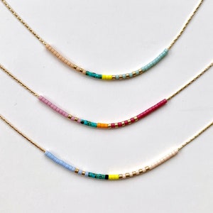 MultiColor SeedBead Necklace, Beaded Necklace, Thin Beaded Necklace, Extra Thin Gold Chain Necklace, Tiny Beaded Necklace, Dainty Necklace
