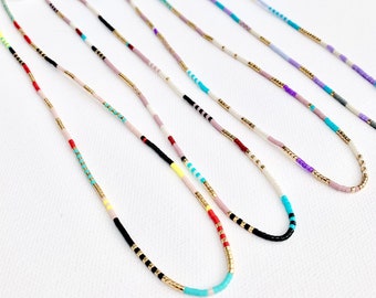 Rainbow NecklaceTiny Colorful Bead NecklaceTiny Beads NecklaceColorful NecklaceDelicate Bead NecklaceThin Gold Necklace