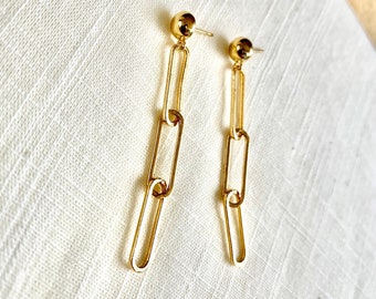 Paperclip Chain Link Earrings, Paperclip Earrings, Gift for Her,  Dangle and Drop Earrings Gold Earrings, Simple Earrings