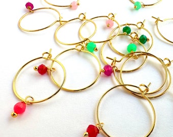 Color Droplet Earrings, Tiny Gemstone Hoop Earrings, Gold Hoop Earring with Gemstone