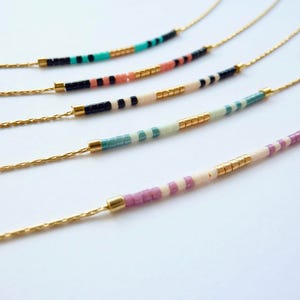 Bright & Colorful Tiny Necklace, Tiny Minimalist Gold Necklace, Delicate Gold Beaded Necklace, Tiny Delicate Necklace, Seed Bead Necklace