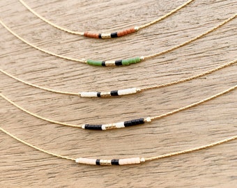 Muted Minimalist Necklace w/ Matte Beads, Thin Neutral Matte Beaded Necklace, Dainty Seed Bead Necklace, Matte Seed Bead Necklace