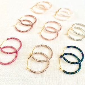 Small Seed Bead Hoop Earrings Holiday Hoop Earrings Shiny - Etsy