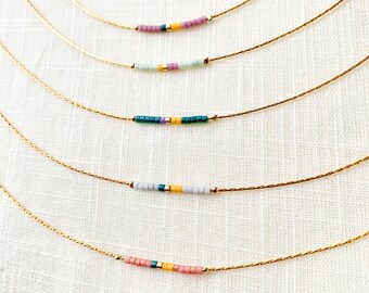 Rainbow NecklaceTiny Colorful Bead NecklaceTiny Beads NecklaceColorful NecklaceDelicate Bead NecklaceThin Gold Necklace