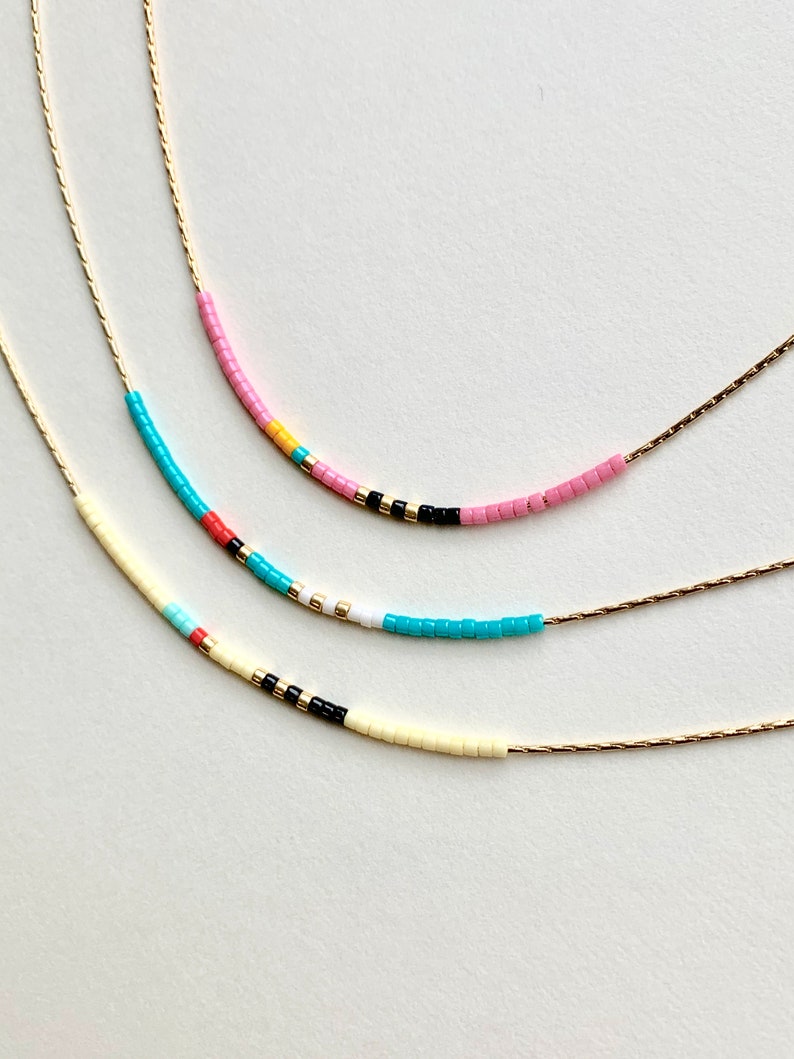 Multicolor Seed Bead Necklace Thin Beaded Necklace Tiny Etsy