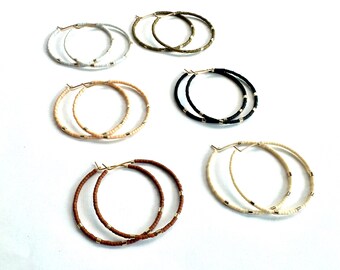 Large Gold Plated Beaded Hoop Earrings: Matte Japanese Beads