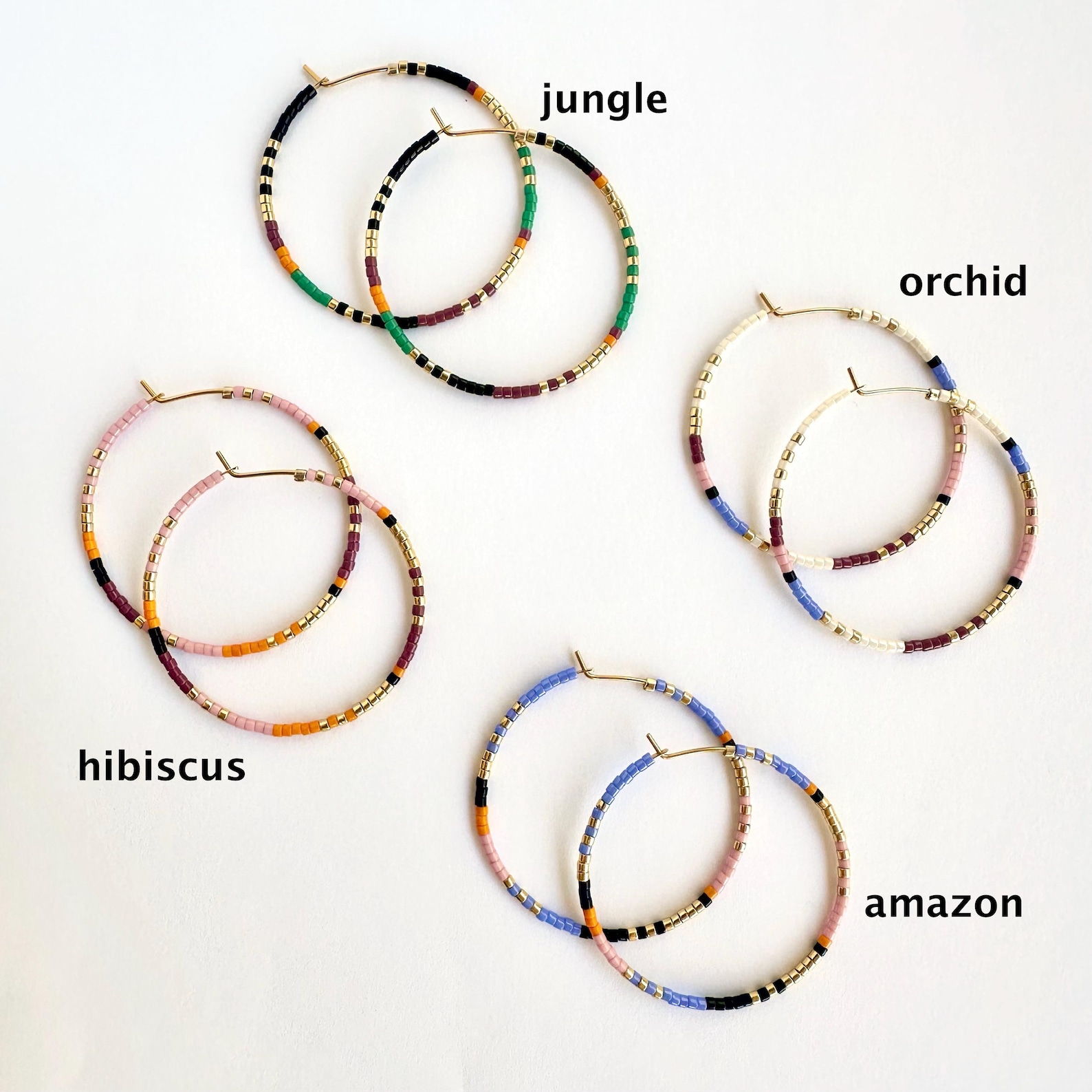Tropical Beaded Hoop Earrings, Large Seed Bead Hoops, Colorful Beaded ...