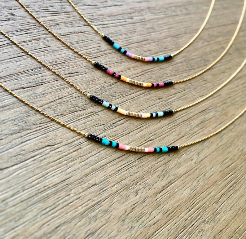 Thin Beaded Multicolor Necklace, Delicate Colorful Beaded Necklace, Small Beaded Necklace, Seed Bead Necklace, Beaded Chain Necklace Bild 1