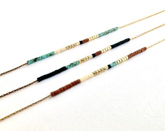 Desert Turquoise Minimalist Necklace, Thin Beaded Necklace, Dainty Seed Bead Necklace, Tiny Seed Bead Necklace, Miyuki Jewelry