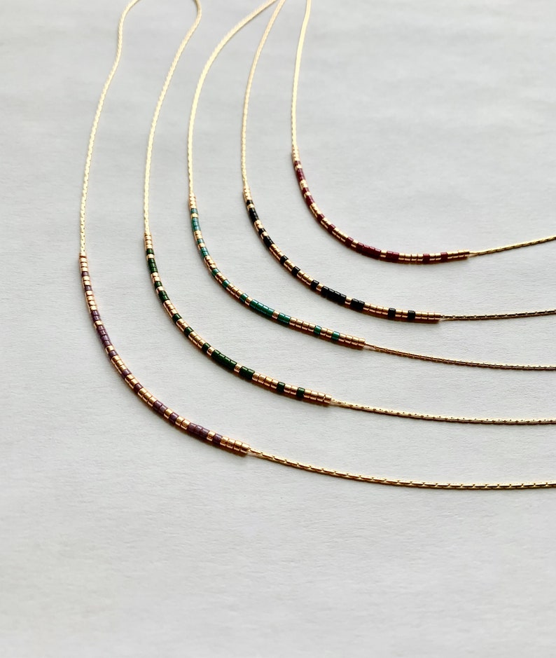 Jewel Toned Delicate Seed Bead Necklace Minimalist Necklace Etsy