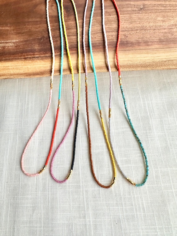 Cassis Beaded Necklace, Delicate Seed Bead Necklace, Thin Beaded Necklace, Colorful Seed Bead Necklace, Necklace for Layering